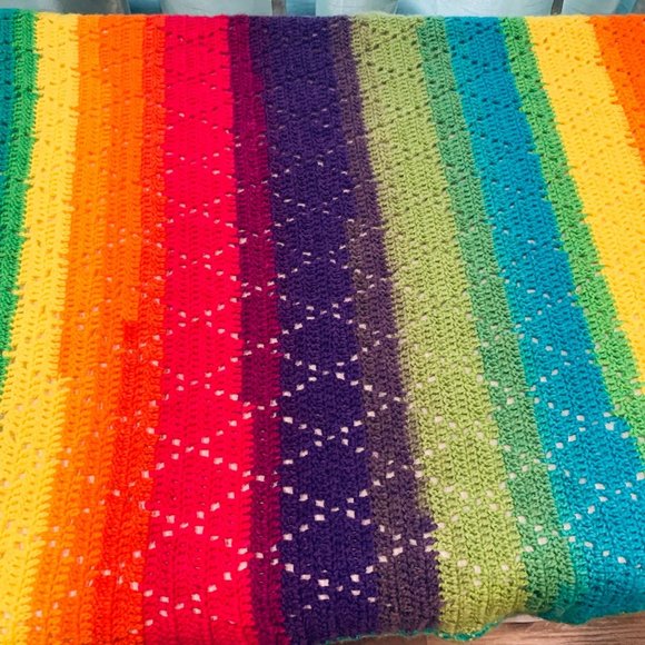 Handmade Baby Colorful Rainbow Crochet Afghan Blanket 34 x 28 - Picture 4 of 10